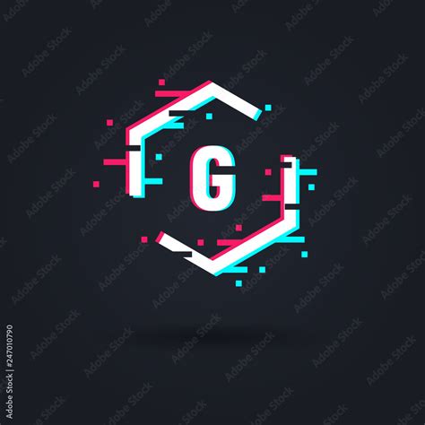 Distorted Glitch Logo Hexagon Frame In Distorted Glitch Style