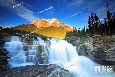 Sunset Over Athabasca Falls With Mount Kerkeslin In The Background