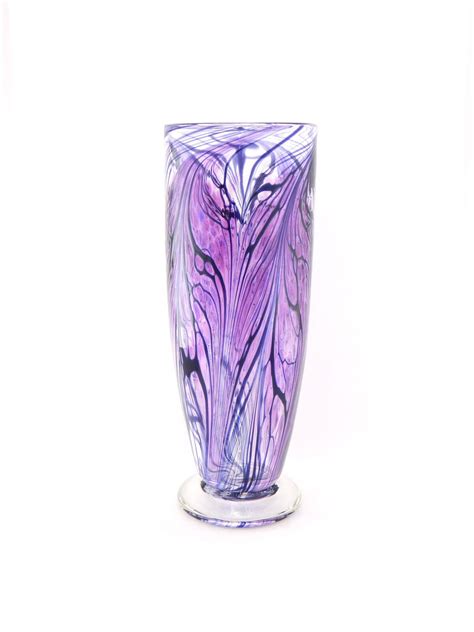 Hand Blown Art Glass Vase Amethyst Purple And Black