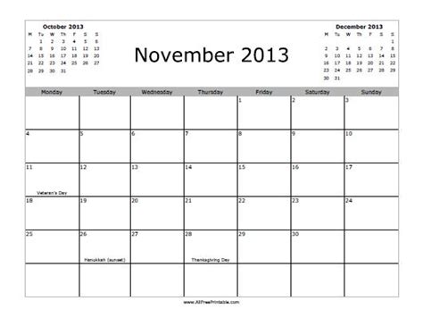 November 2013 Calendar Free Printable
