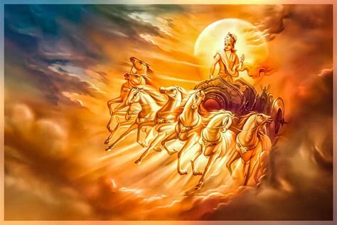 Surya Dev With Seven Running Horses Chariot Painting Left View In 2022