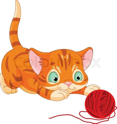 Illustration Of Cute Kitten Playing With Wool Stock Vector Colourbox