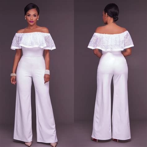 2018 Summer Fashion Sexy Pant Suit Off Shoulder Ruffles Slash Neck Jumpsuits Rompers One Piece