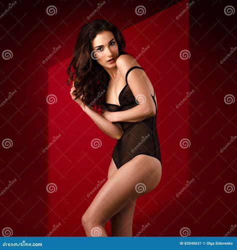 Beautiful Naked Woman Posing On Red Background Stock Image Image Of