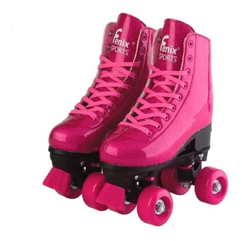 Patins 4 Rodas Retrô Pink Glitter 31 Ao 34 Roller Skate Fenix