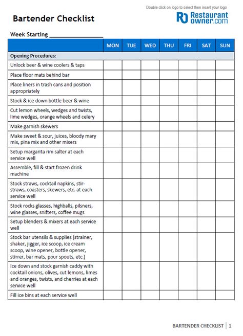 Restaurant Checklist Template