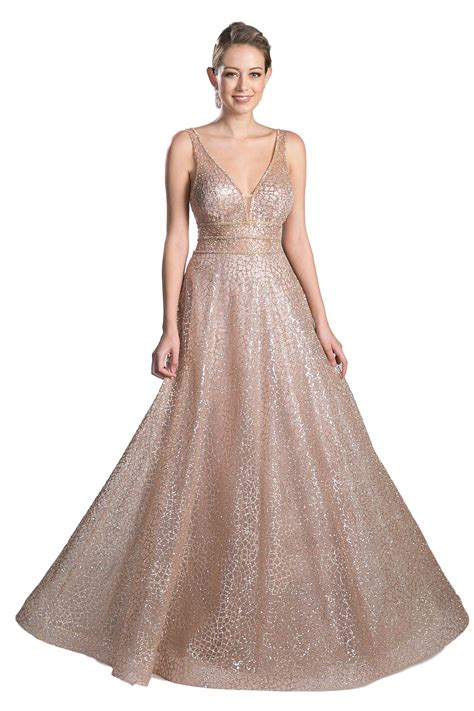 Janevini Sparkly Champagne Gold Sequin Prom Dress Formal Mermaid Long
