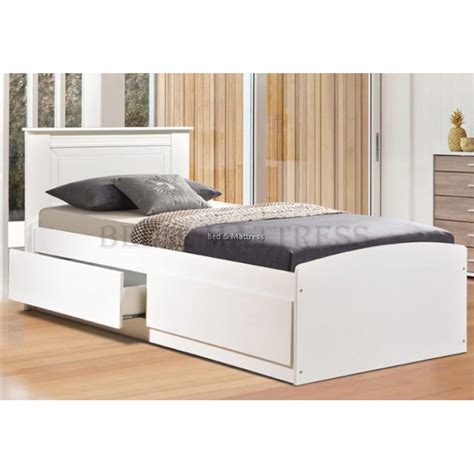 At Cs323227wh Wooden Single Bed With Drawers