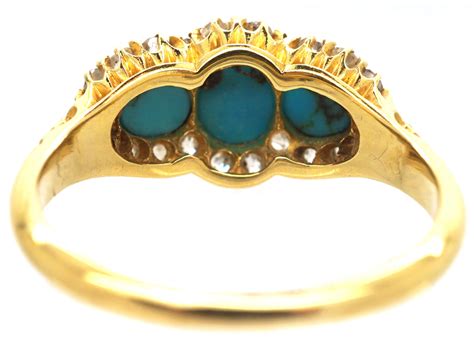 Victorian Ct Gold Three Stone Turquoise Diamond Ring M The