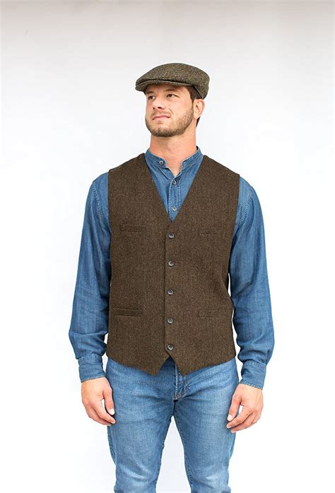 Mens Irish Full Back Herringbone Wool Blend Tweed Vest In 3