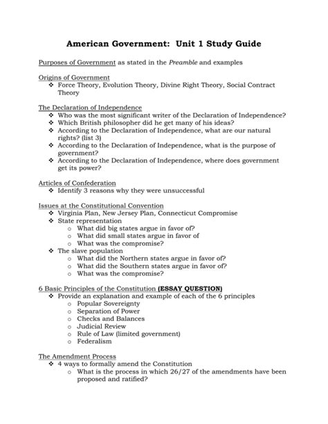 American Government Unit 1 Study Guide