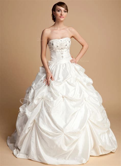 Ball Gown Sweetheart Floor Length Taffeta Wedding Dress With Beading