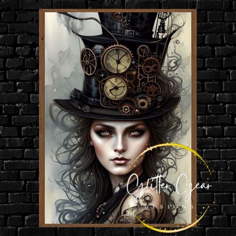 A Woman Wearing A Top Hat With Clocks On Its Face And Steampunk