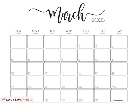 March 2023 Calendar 9 Cute And Free Printables Saturdayt