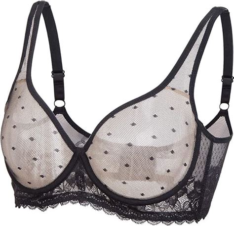 Womens Sheer Mesh Bralette Unlined Lace See Through Plus Size Bra Full Coverage Unpadded Bras
