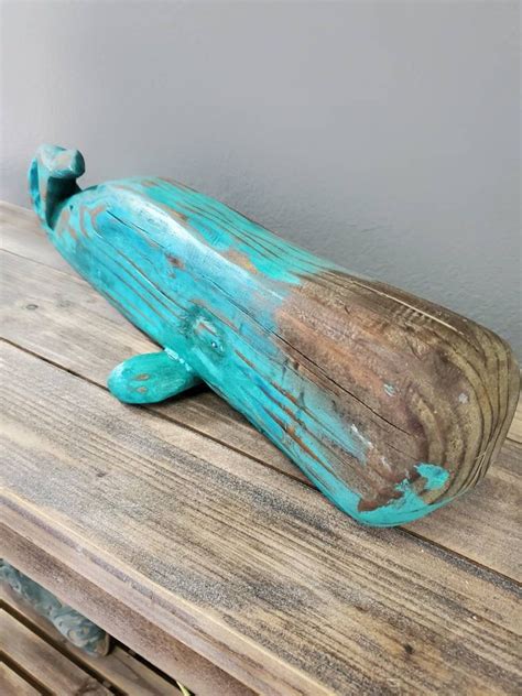 Hand Carved Wooden Whale Sculpture 20 Coastal Nautical Etsy