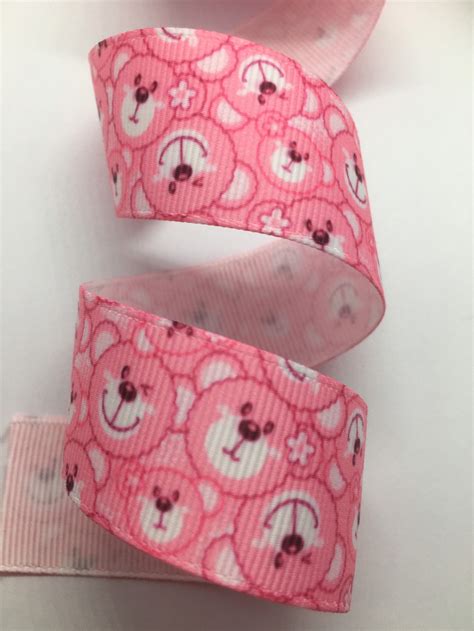 2m Pink Teddy Bear Ribbon 25mm Width Teddy Bear Grosgrain Etsy