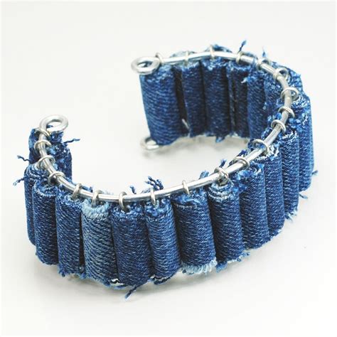 Blue Denim Cuff Bracelet Upcycled Fabric Bracelet Textile Etsy