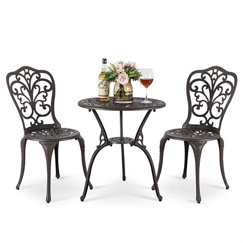 Nuu Garden 3 Pieces Cast Aluminum Patio Furniture Bistro Set Outdoor