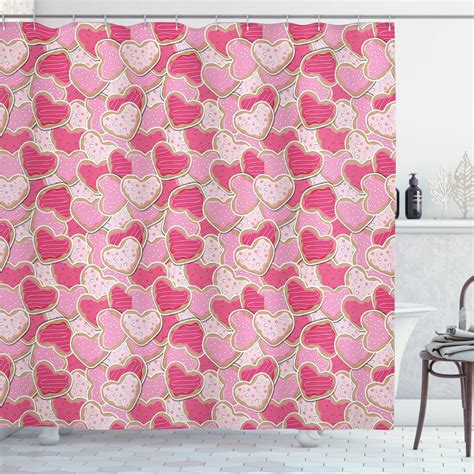 Valentines Shower Curtain Heart Shaped Cookies Surprise Tasty Goodies