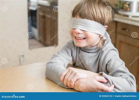 The Child Was Blindfolded At Home Stock Image Image Of Blindfolded