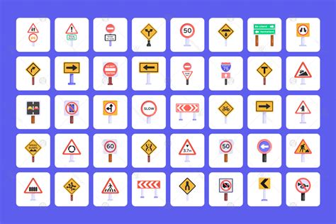 Flat Traffic Signs Vectors Icons On Yellow Images Creative Store