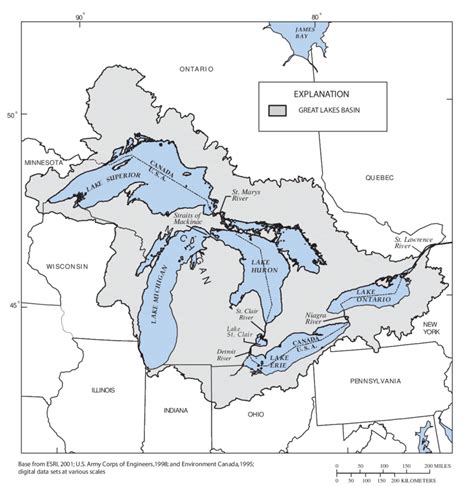 Map Of The Great Lakes Showing The Extent Of The Drainage Basin From