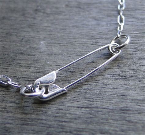 Sterling Silver Safety Pin Necklace Punk Industrial Jewellery