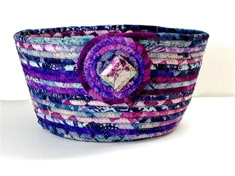 Coiled Rope Basket Purple Clothesline Bowl Navy Plum Blue Etsy