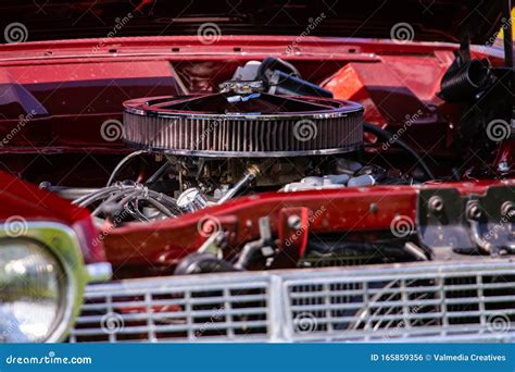 Classic American Muscle Car Under Hood Stock Photo Image Of