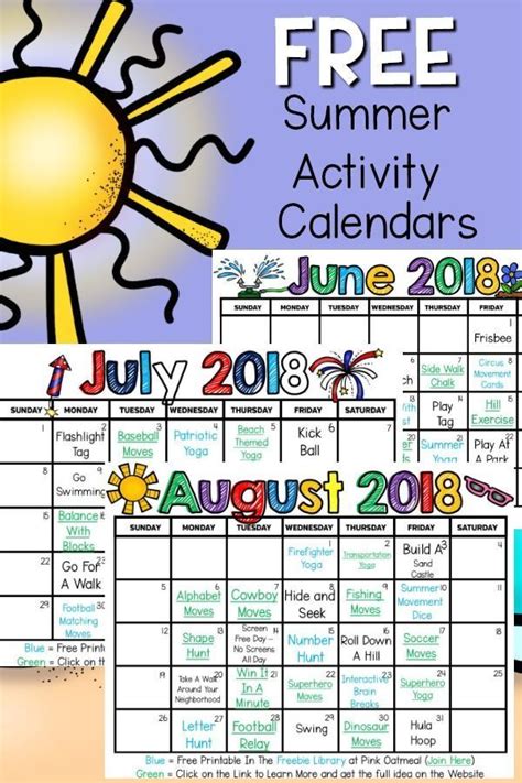 Summer Gross Motor Planning Printable Summer Activity Calendars