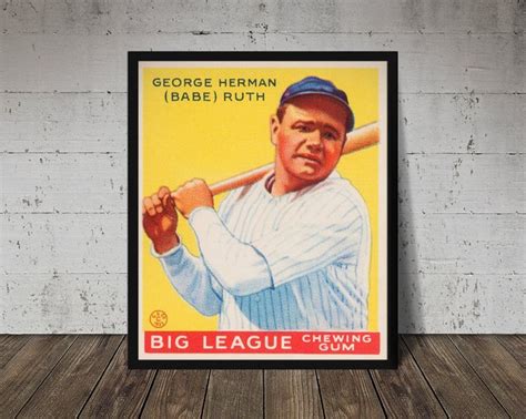 Babe Ruth Goudey Baseball Card Print Vintage Etsy Rare Baseball Cards Baseball Card