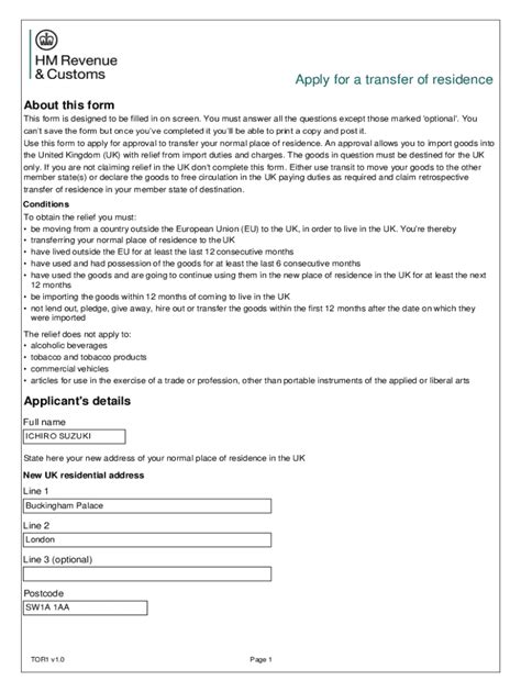 Fillable Online Apply For A Transfer Of Residence Fax Email Print