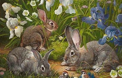 Rabbit Animals Nice Flowers Bunny Desktop Painting