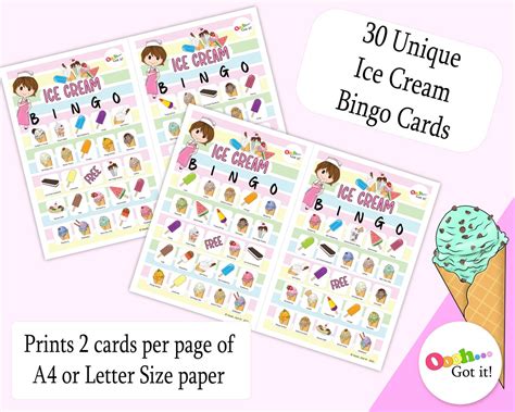 Ice Cream Bingo A Printable Sweet Party Game A Summer Fun Etsy France