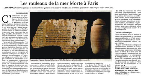 Contenu Des Manuscrits De La Mer Morte Pdf - Article « Le Figaro » sur l’expo Qumrân – Michael Langlois