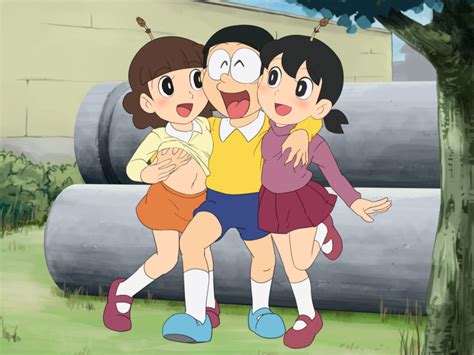 Tasrr Maruyo Tsukigata Minamoto Shizuka Nobi Nobita Doraemon Highres Boy Girls Black