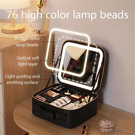 Women Smart Led Cosmetic Case With Mirror Cosmetic Bag Large Capacity