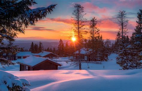 Зимний закат в деревне 31 фото