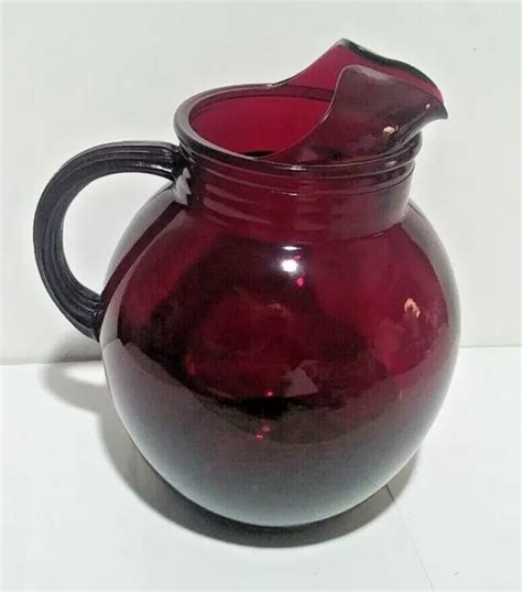 Vintage Anchor Hocking Ball Tilt Royal Ruby Red Glass Juice Pitcher ~9 1 4 Tall 24 95 Picclick