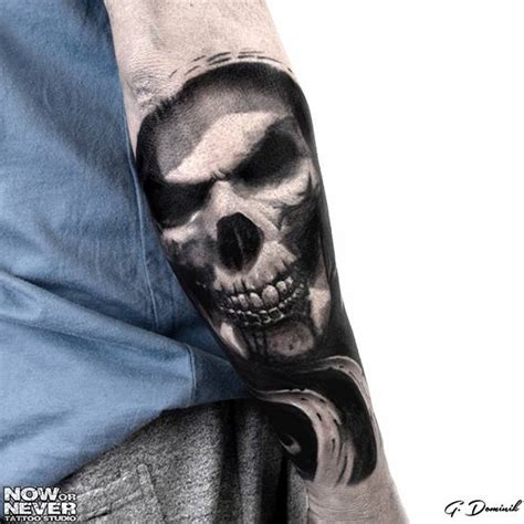 Black And Grey Realistic Skull Tattoo