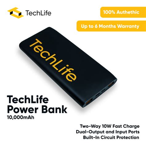 Techlife Power Bank 10000mah Two Way 10w Fast Charge Dual Output