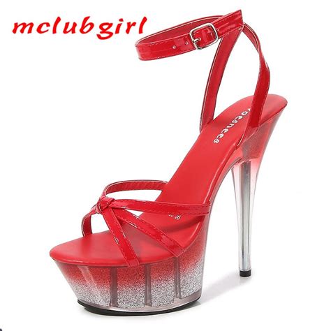 mclubgirl sexy stripper women shoes woman bling platform sandals 14 5cm high heels female