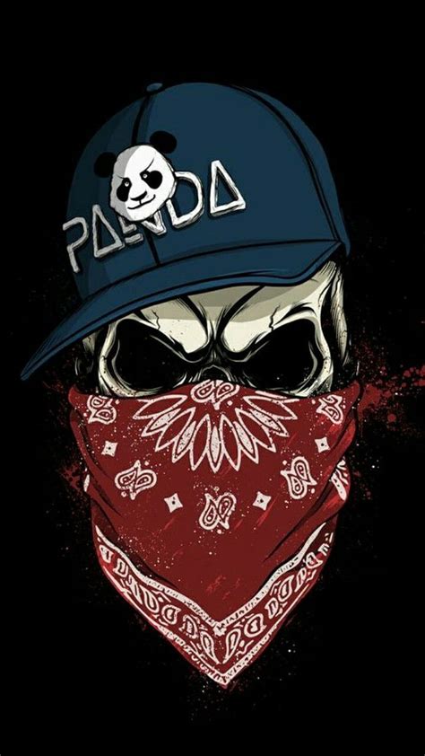 Red Bandana Gang Skull Thug Life Graffiti Art Gangster Skeleton