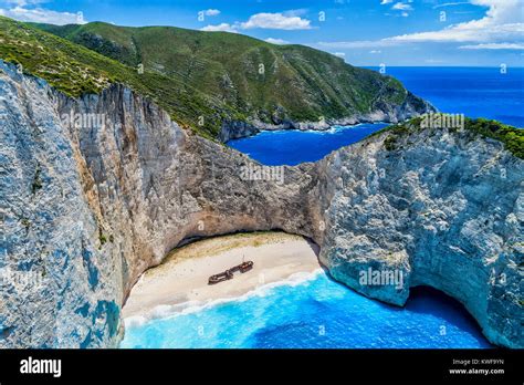 Aerial View Of Navagio Shipwreck Beach In Zakynthos Island Greece