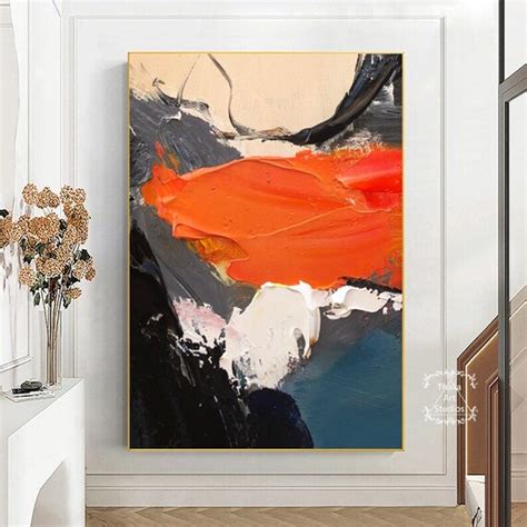 Original Orange Abstract Painting Large Minimalist Texture Etsy