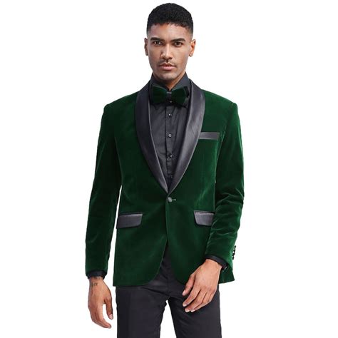 Mens Emerald Green Velvet Tuxedo Jacket With Black Shawl Lapel Slim