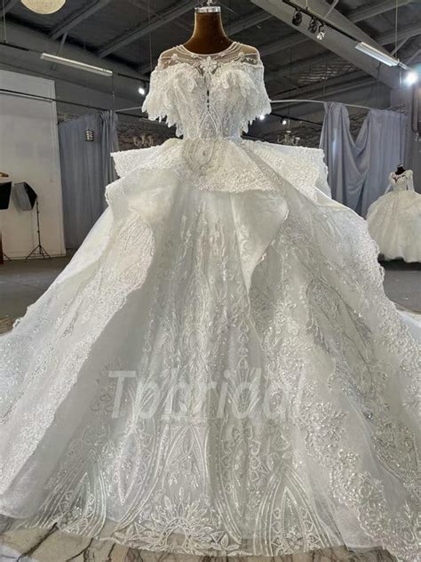 Lace Princess Wedding Dress Crystal Heavy Beaded Ball Gown