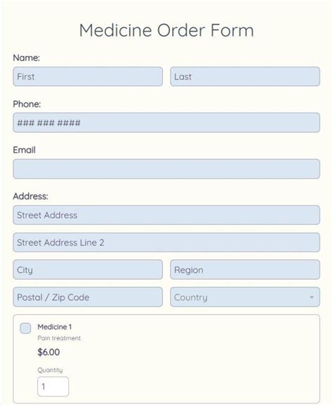 Medical Order Form Template 123formbuilder