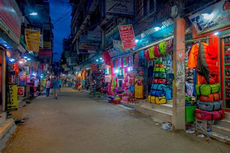 thamel kathmandu nepal october 02 2017 night view of streets of thamel thamel is a